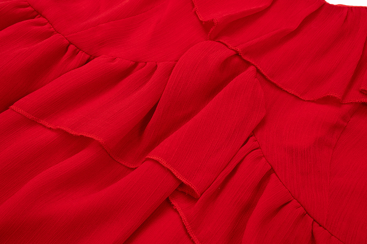 Whitening little red dress suspender dress new style ruffled high-grade waist short skirt R0085