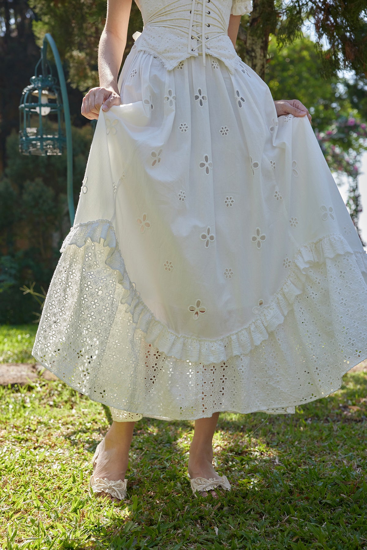 First Love Little White Dress Retro Pastoral Waist Belt Fake Two-Piece Fishbone Dress R5069