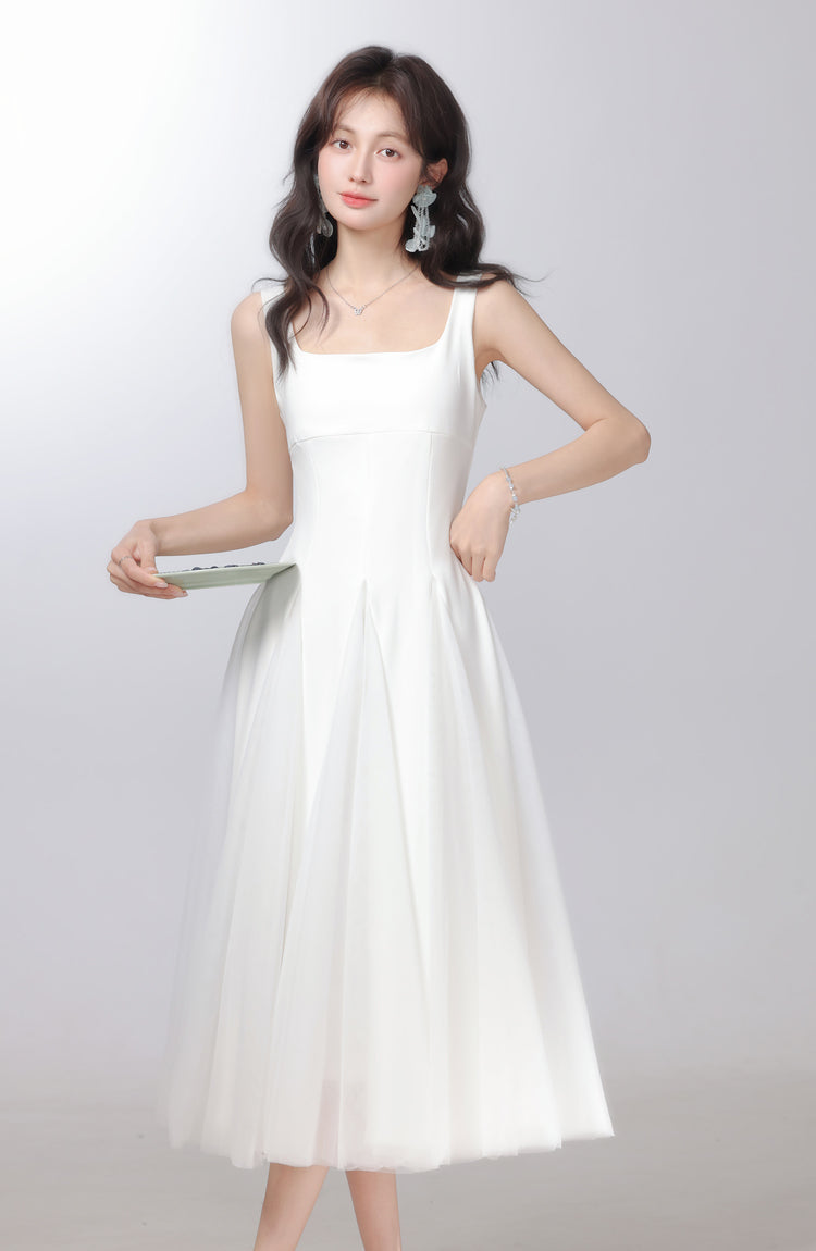 French gentle style white suspender dress women's clothing 2025 new long skirt R1977