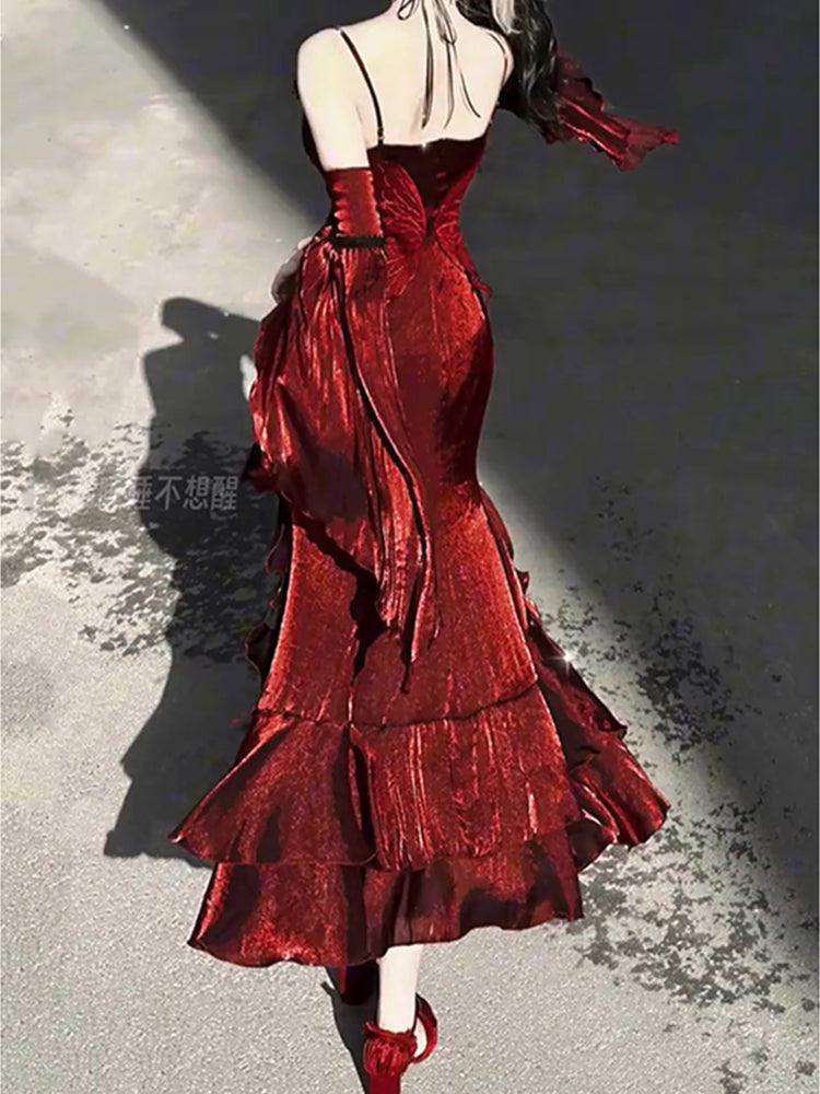 Red rose dress lolita fishtail skirt Lolita elegant goddess royal sister R1662