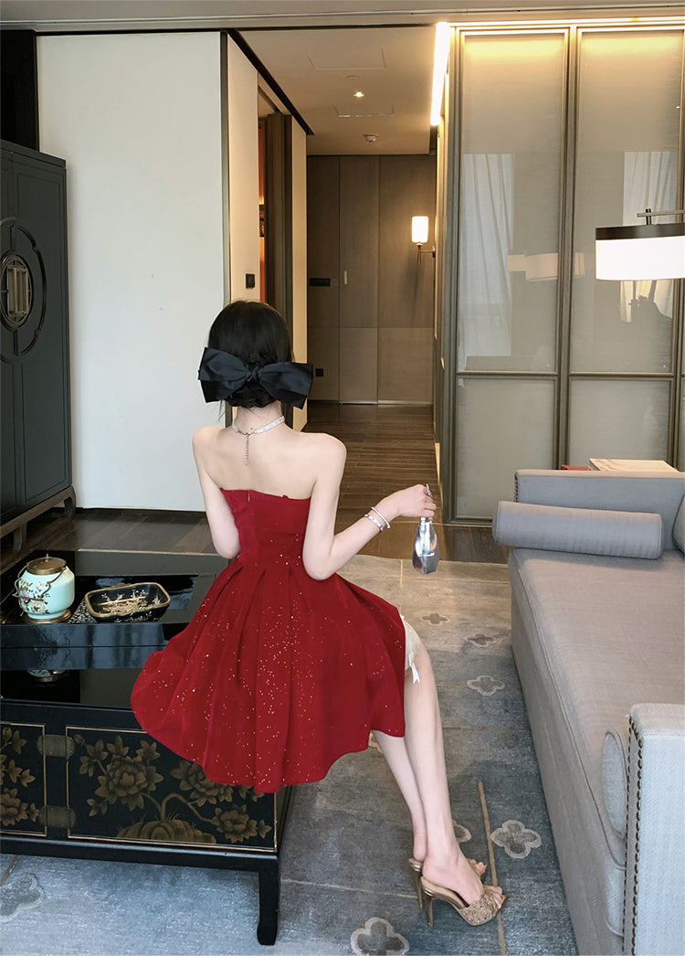 Birthday party small dress skirt high-end niche princess skirt tutu skirt red tube top dress R1814