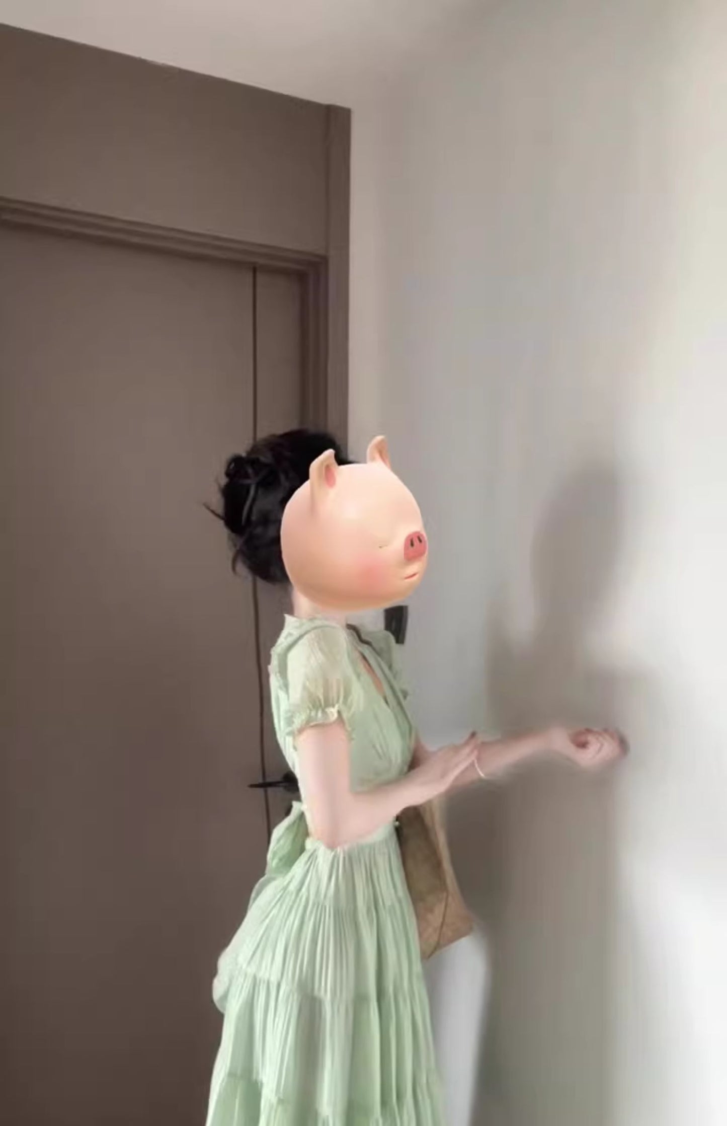 Summer atmosphere at the seaside, beautiful and gentle little skirt, green v-neck puff sleeve dress R0442