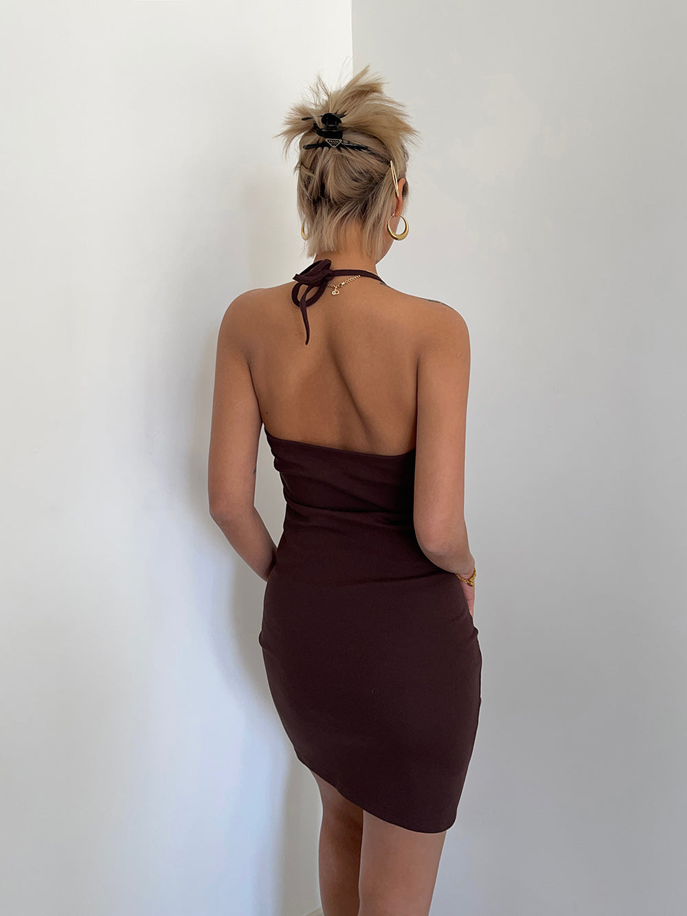 Hot girl style halter neck straps pleated slit slim suspender skirt holiday style hip skirt dress R3086