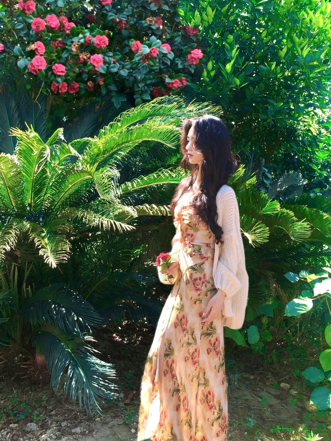 Tea break French floral dress gentle temperament beautiful hip long skirt R0636