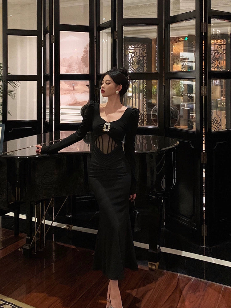 Black sexy diamond dress for women long evening dress S5501