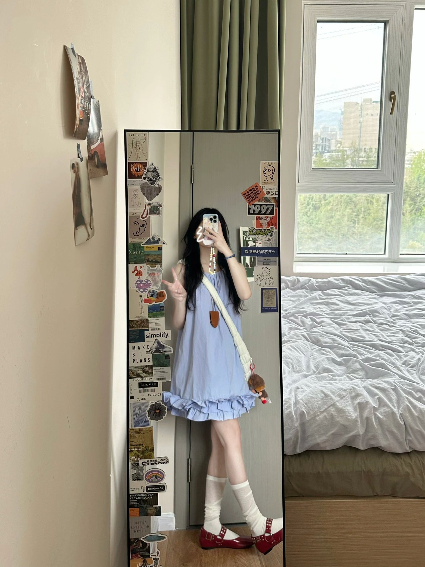 Gentle and sweet style vest dress beautiful loose A-line short skirt R0827