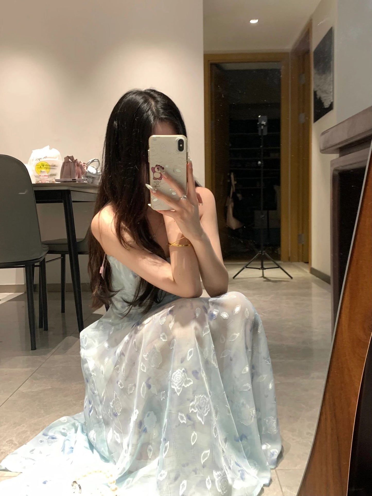 French floral suspender long dress beautiful dress for women in summer R0687