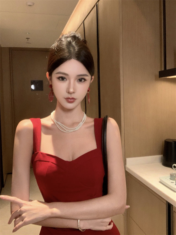 Retro suspender dress, sexy temperament, waist and hip-hugging dress skirt R1451