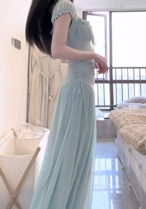 Mint green halter dress with waist and beautiful small skirt R0569