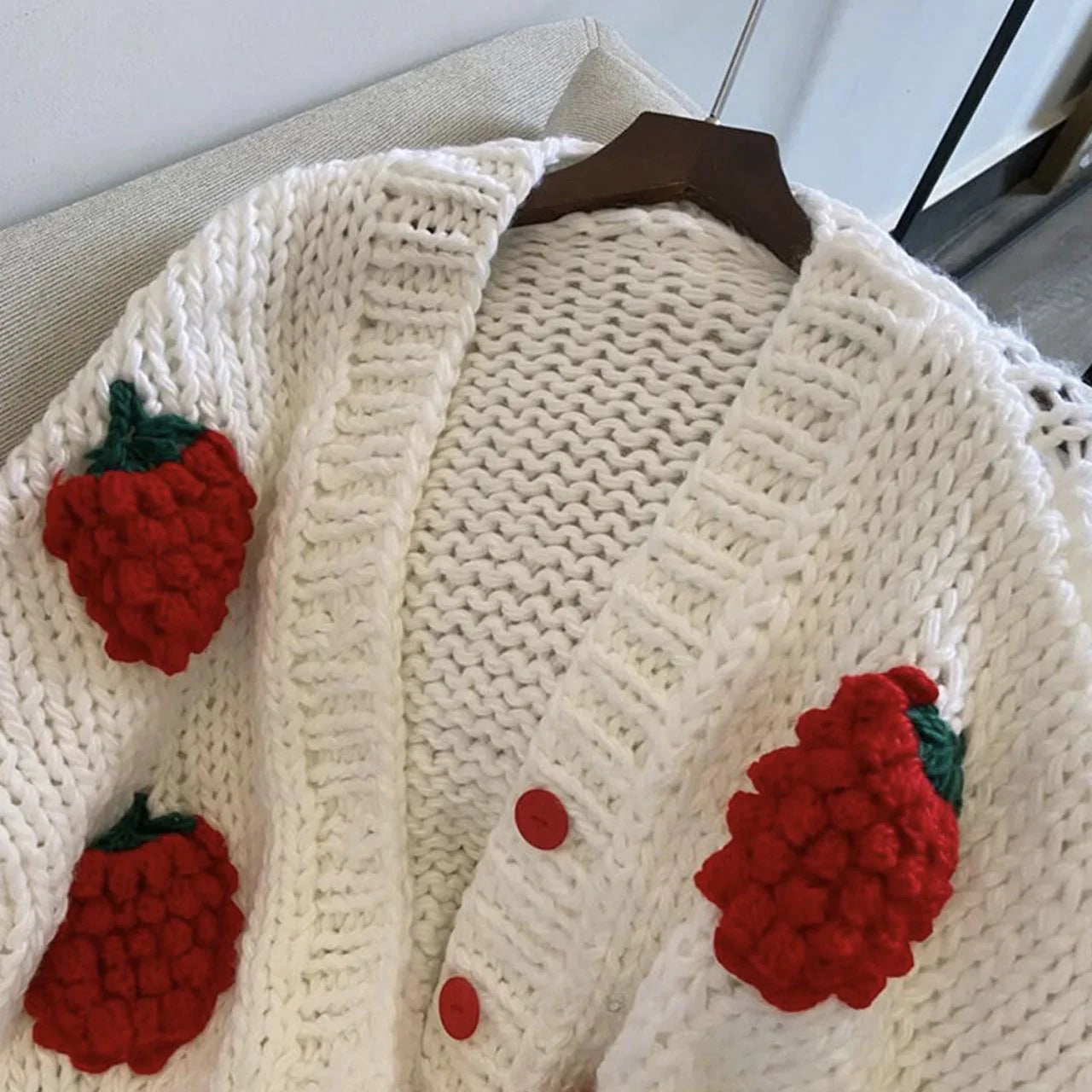 Cute three-dimensional strawberry cardigan long-sleeved sweater S2751