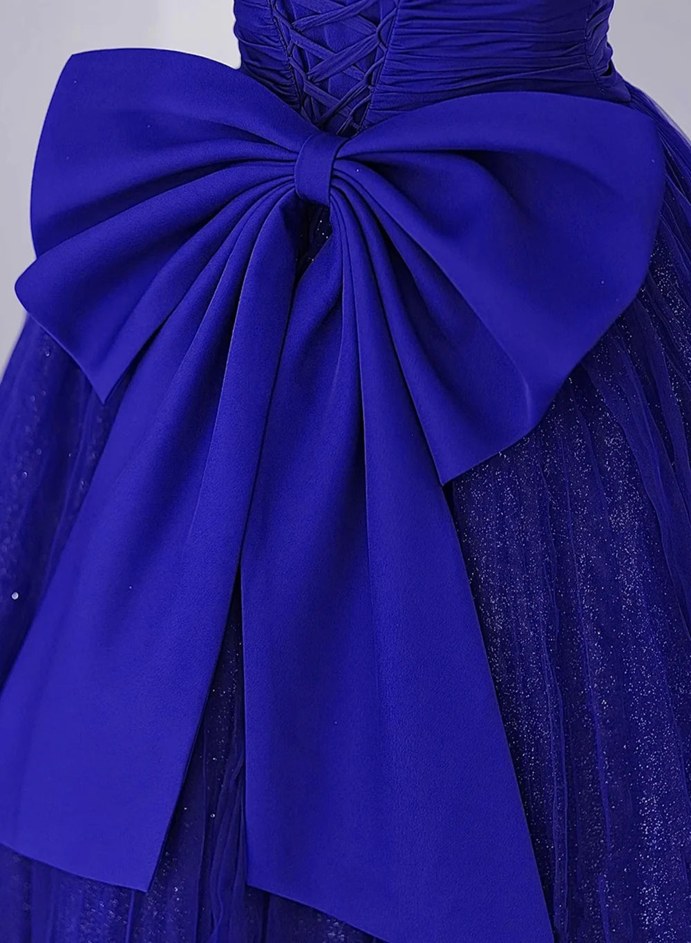 Royal Blue Scoop Tulle Short Sleeves Long Prom Dress, Royal Blue A-Line Party Dress S2564