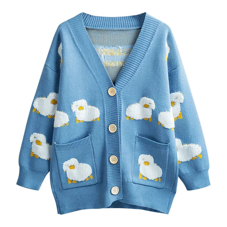 Women Oversized Knitting Cardigan Coat Cute Sheep Buttons Front with Pocket Loose Sweater Casual Jackets S2798