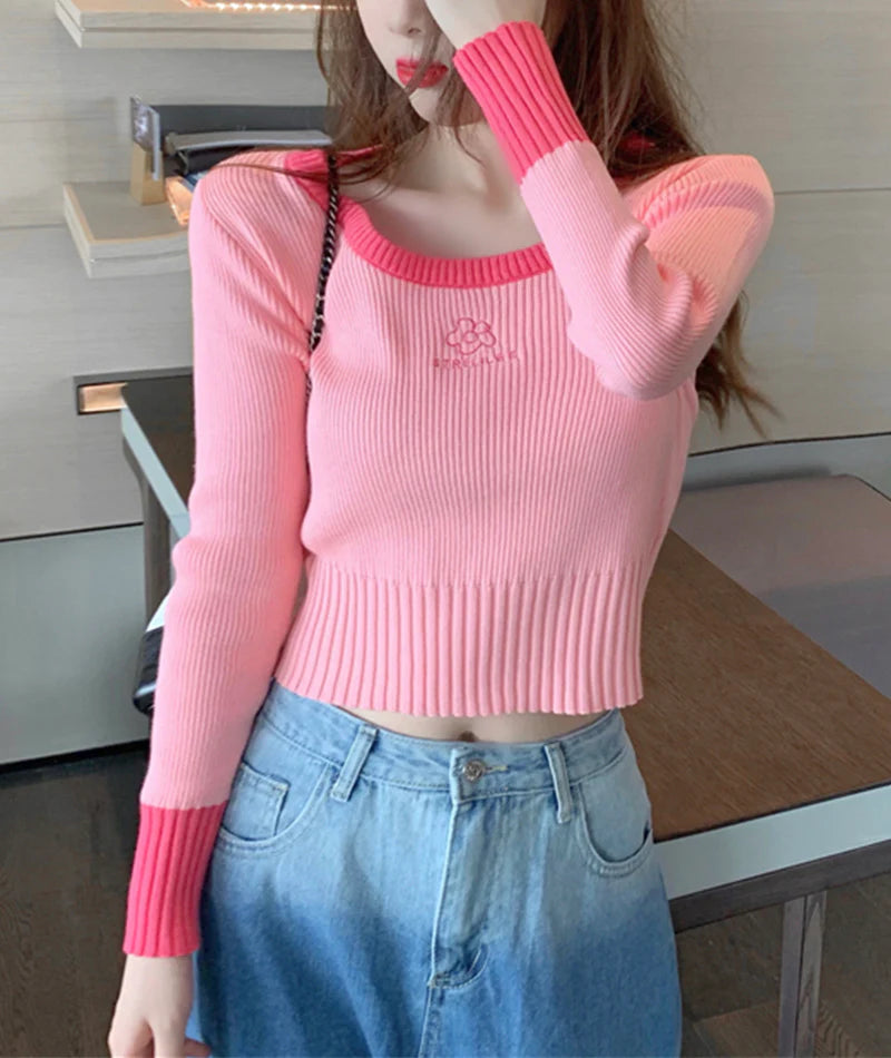 Cute round neck tops long sleeve sweater S2544