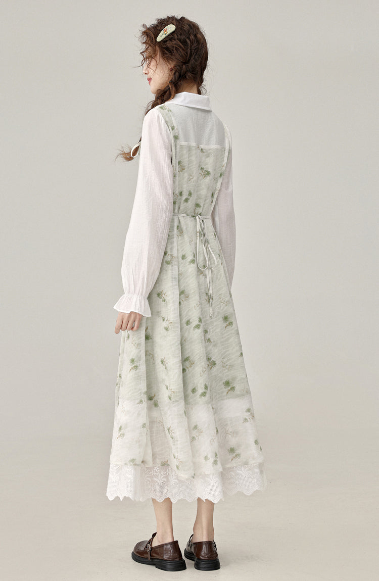Temperament gentle style green floral dress female popular wear this year R1970