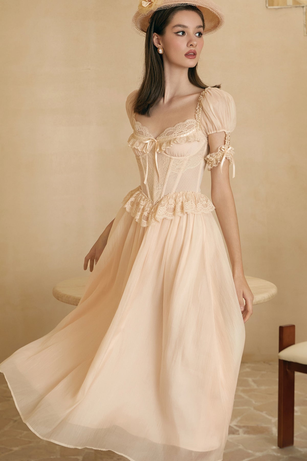 French champagne high-end lace niche fishbone corset dress homecoming dress R5156