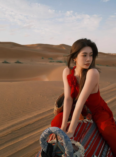 French hottie pure desire flower off-shoulder red dress female desert travel wear holiday long dress R0223