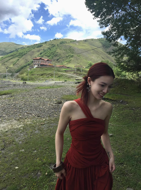 Desert outfit hot girl design one shoulder big swing red holiday dress R0251