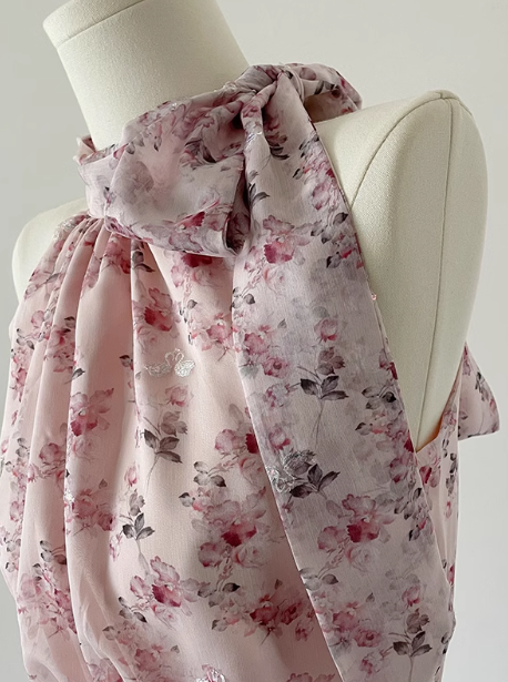 French style gentle halter neck dress with straps fairy skirt R0258