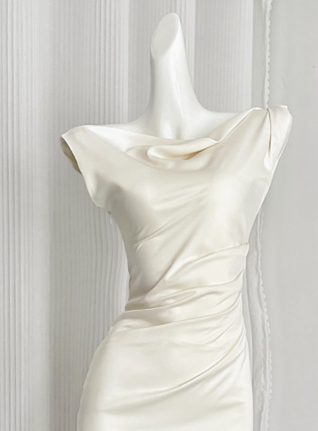 Swing collar off-shoulder dress French style women's three-color waist fishtail skirt women R0269