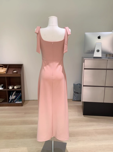 Slim Fit Bowknot Vest Waisted Fashionable Long Dress Women R0273