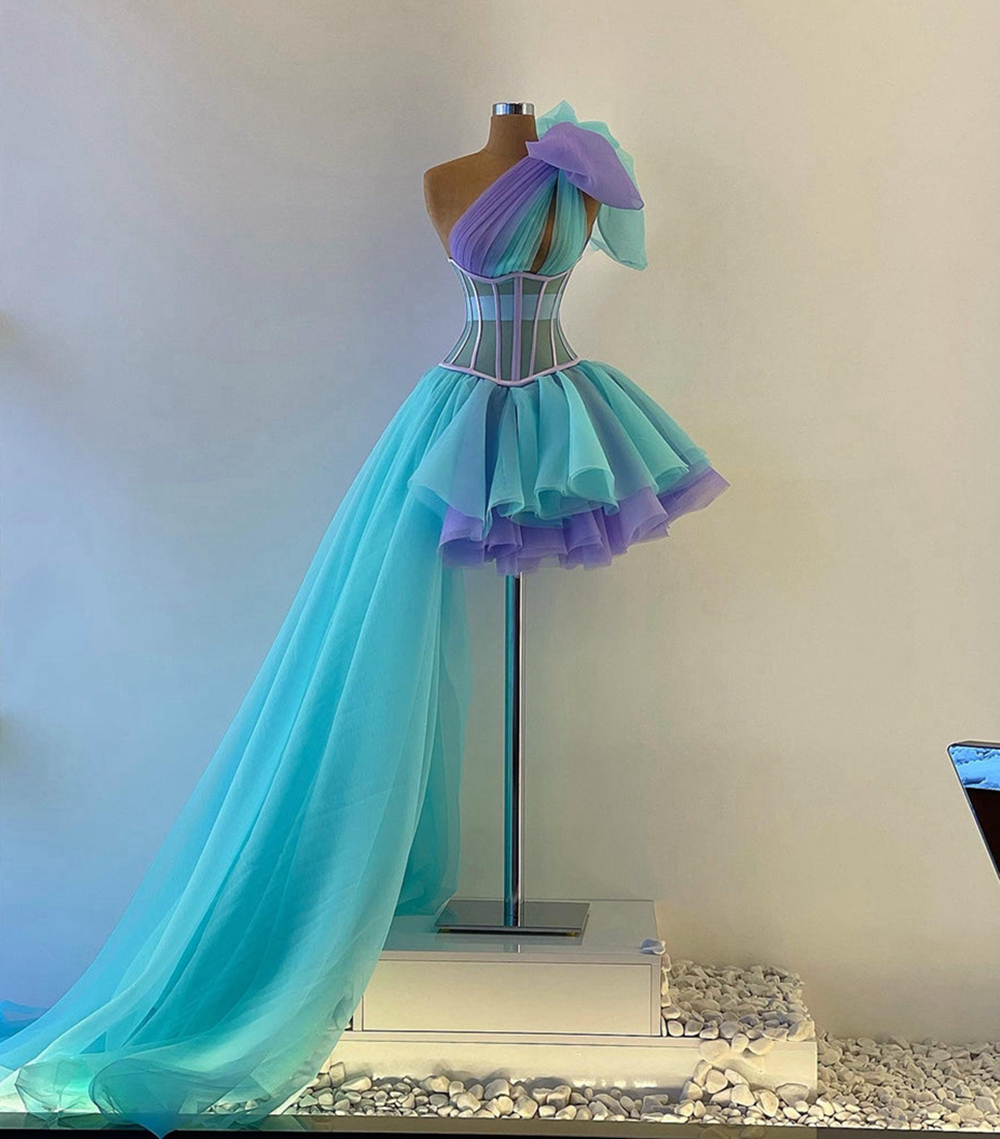 Short Prom Dresses, Ball Gown Prom Dresses, One Shoulder Evening Dresses, Ruffle Evening Gowns, Pleats Evening Dresses S2807