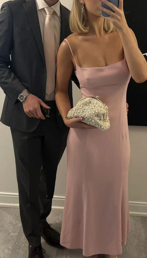 Simple Pink Spaghetti Straps Prom Dress,Pink Evening Dress S5254