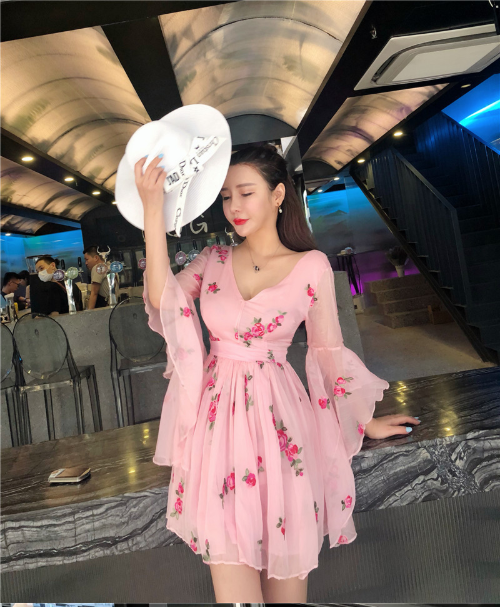 Summer Flower Embroidery Light Pink Dress S4449