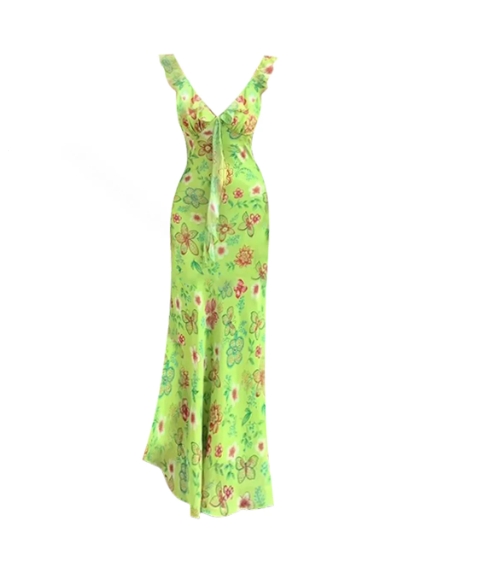 French retro ruffled V-neck floral dress for women RS002