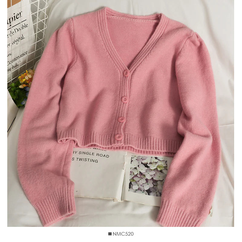 Women's cardigan long sleeve short single breasted sweater S2542