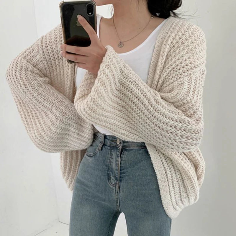 Vintage Lantern Sleeve Women Sweater Casual Tops Coat Chic Sweater S2504