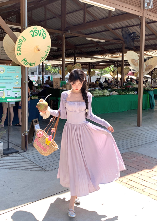 Purple one-shoulder waist suspender dress summer French style slim fit temperament skirt R4863