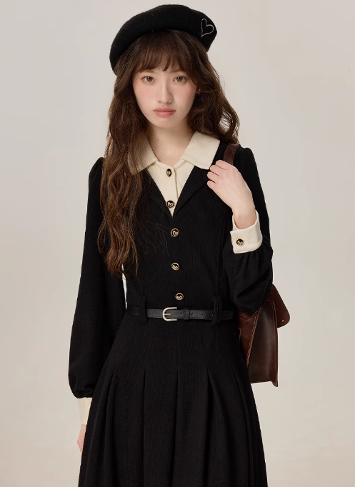 French style black dress spring high-end interview dress R1916