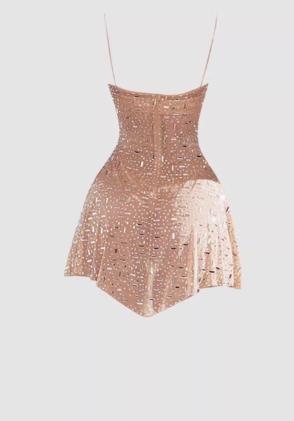 French heavy-duty diamond suspender dress 2025 large size pure desire irregular short skirt R1156