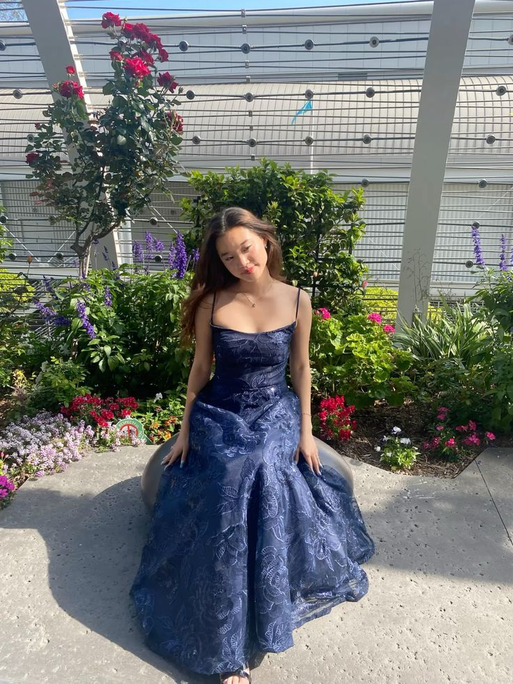 Elegant Tulle Printed Women's Prom Gown Navy Waist Fitted Maxi Evening Dress Birthday Dress — Fall Outfit 2026 New RS3342