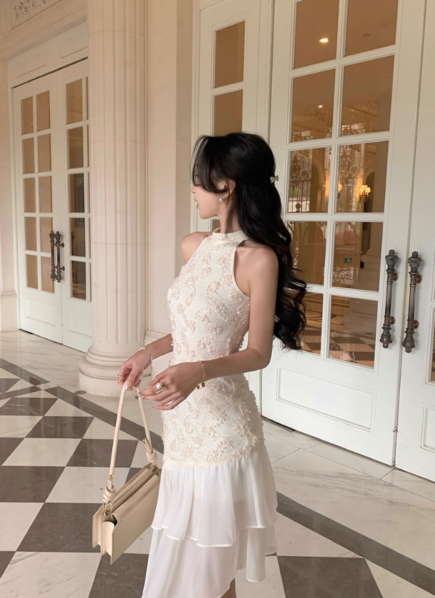 French retro lace dress splicing slim temperament fishtail skirt summer new style R4339