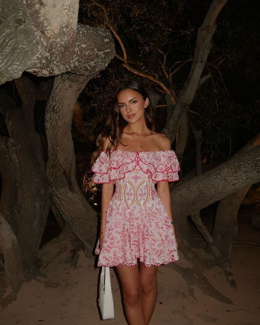 White retro pink pattern design one shoulder gentle slim waist short skirt homecoming dress R3480