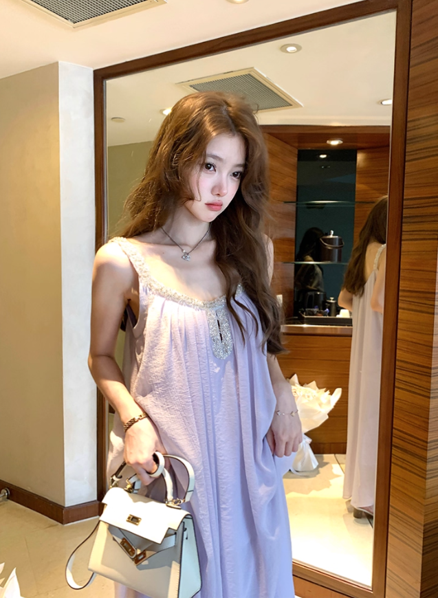 Long atmospheric diamond pure desire suspender dress summer French style loose skirt R4908