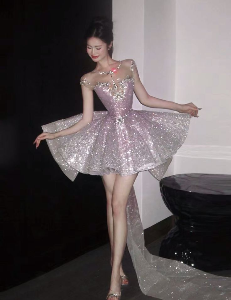 Sparkling suspenders waist puffy skirt princess dress homecoming dress R3639