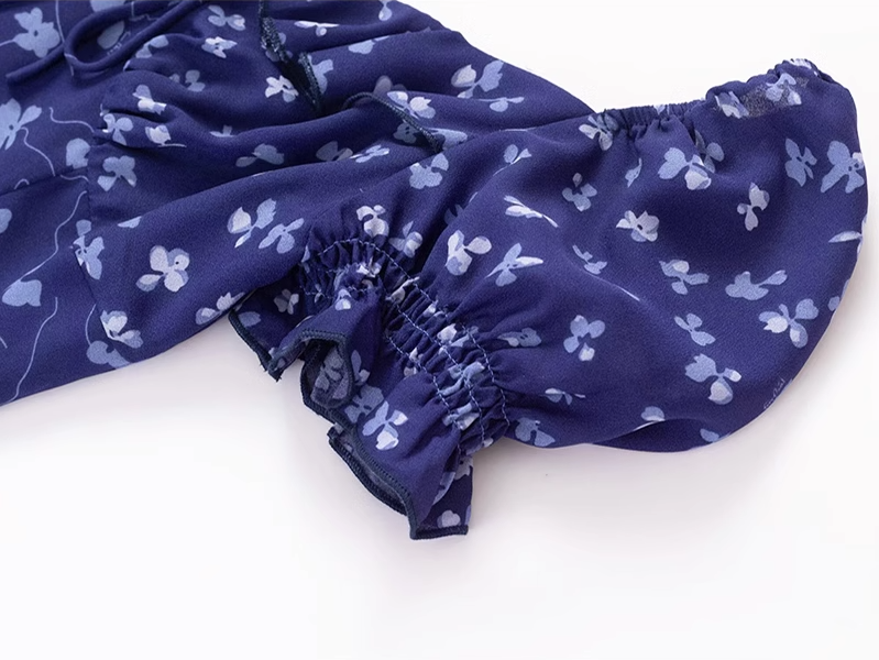 2025 Summer New Purple Floral Square Neck Puff Sleeve Retro A-line Short Dress R0949