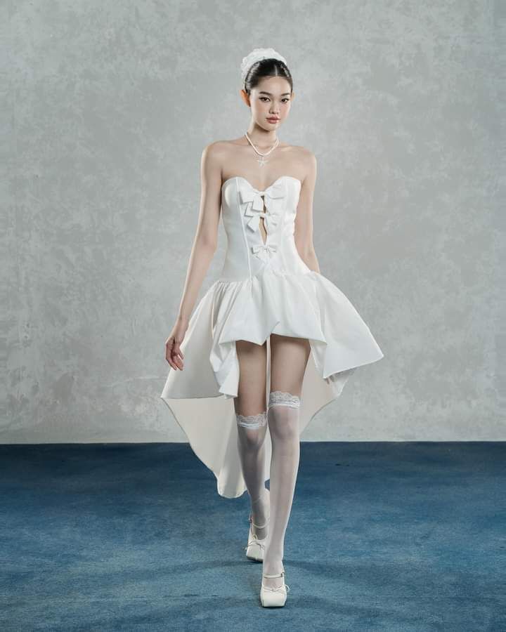 White chest hollow sexy bow slim irregular skirt homecoming dress R2516
