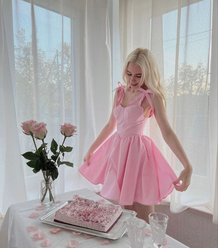 Pink suspenders tie waist slim princess skirt homecoming dress R3645