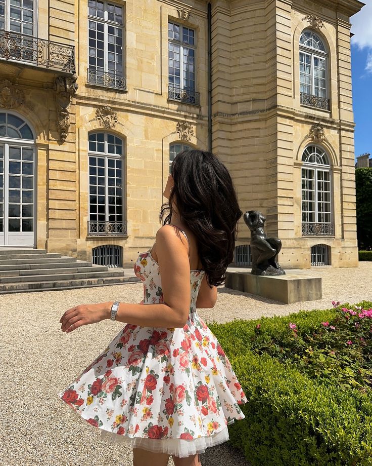 Retro floral suspenders waist slim fit tutu skirt homecoming dress R2722