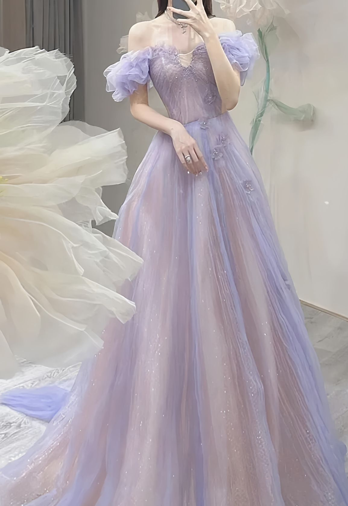 Sparkly Tulle Women's Prom Gown Lavender Corset Maxi Evening Dress Birthday Dress — Fall Outfit 2026 New RS3150