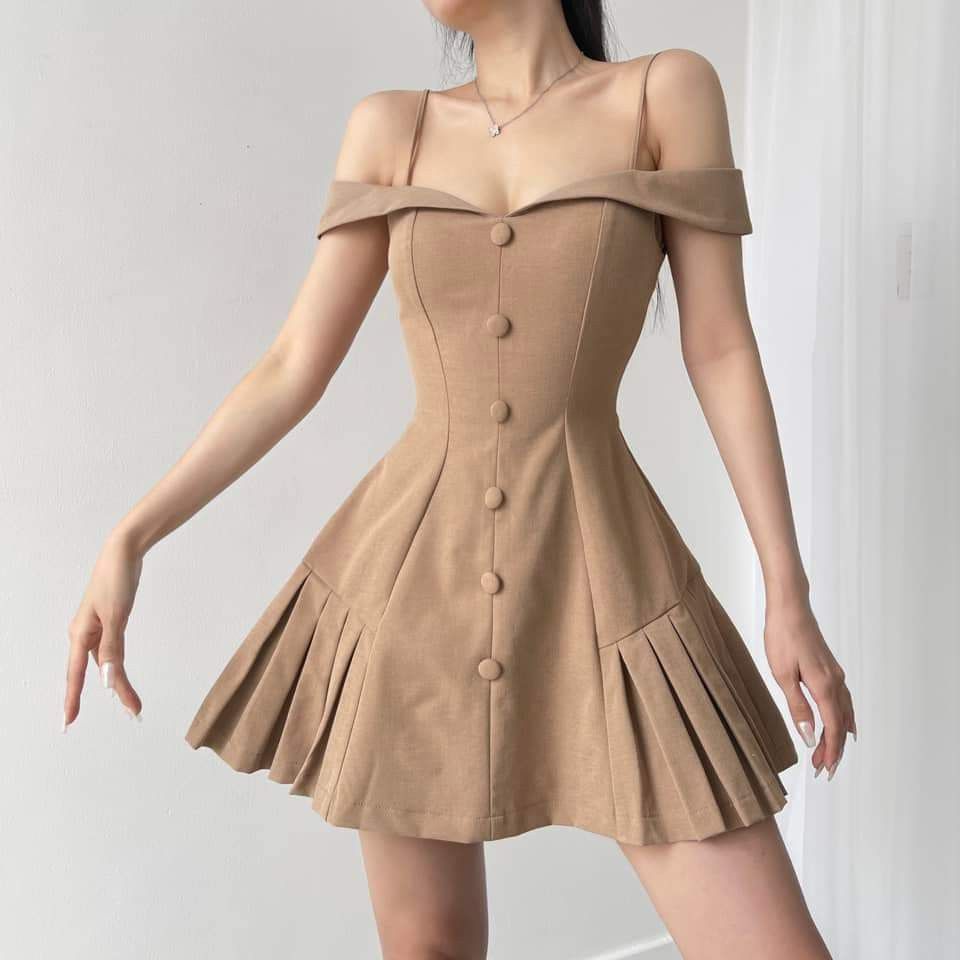 Khaki Strapless One Shoulder Waisted A-Line Slim Short Skirt Homecoming Dress R3848