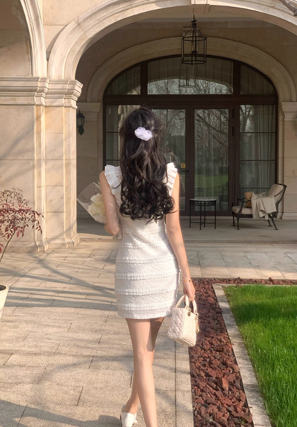 White sleeveless dress for women, new style, beautiful, unique, slim fit, elegant dress R4420