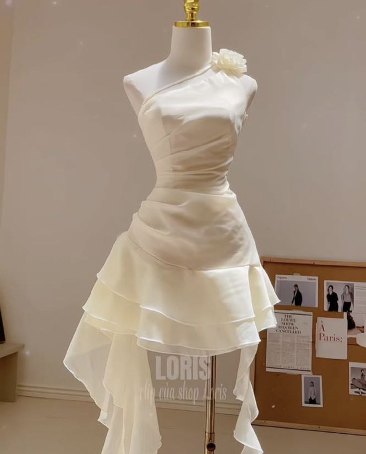 Apricot irregular neckline slim pleated A-line skirt homecoming dress R2523