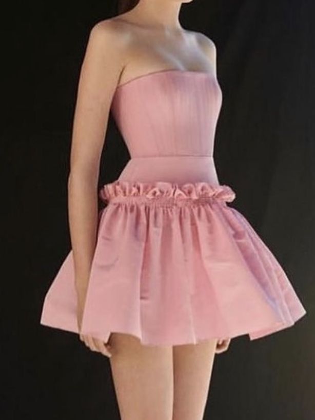 Pink tube top waist lace design skirt short skirt homecoming dress R3746