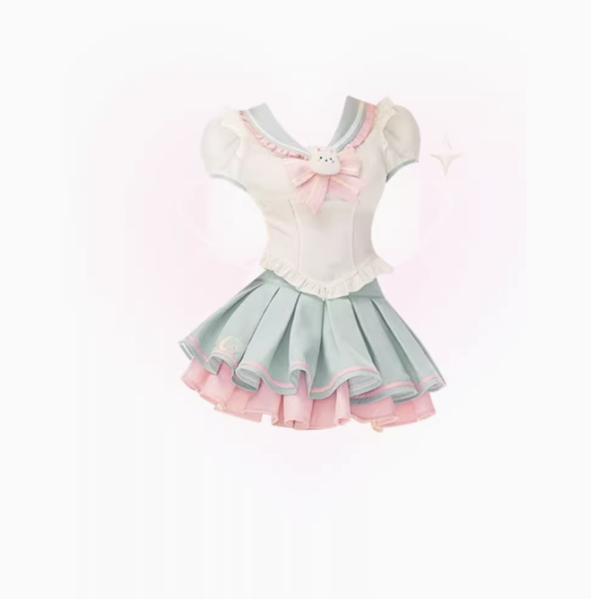 Sweet design doll collar shirt 2025 plus size beautiful girl puffy skirt suit R1314