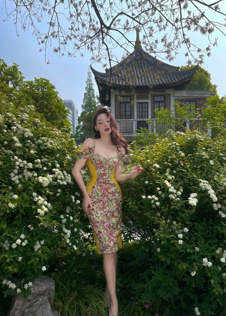 Retro floral sling one shoulder lace waist hip sexy long skirt homecoming dress R2959