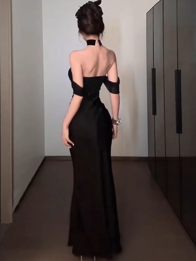 Large size French niche design hot girl dress pure desire tube top evening dress R1831